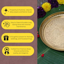 Designer Brass Puja Thali | Premium Gold Polish Pooja Thali with Floral Engraving