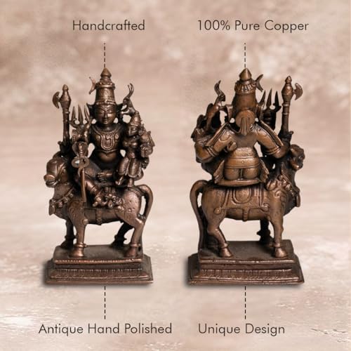 Shiva Parvati on Nandi Idol in Pure Copper, 460gm
