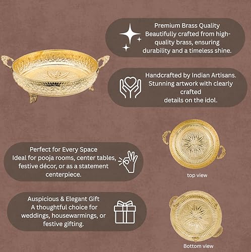 Mughal Carving Fruit Bowl Handle 10"inch | 640 gm Decorative Serving Tray & Platter