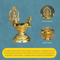 Brass Lakshmi Deepam | Gold Polish Oil Lamp with Goddess Lakshmi Design