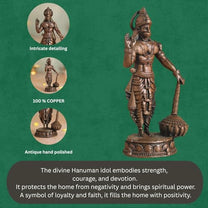 Copper Idol Lord Hanuman Idol with Gada | Antique Brass Finish