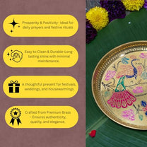 Multicolor Meenakari Brass Puja Thali | Handcrafted Pooja Thali with Peacock & Floral Artwork