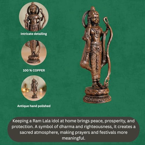 Copper Idol Lord Rama Idol with Bow & Arrow | Antique Brass Finish