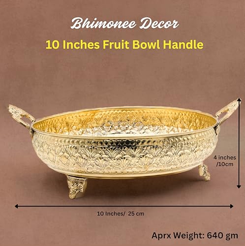 Mughal Carving Fruit Bowl Handle 10"inch | 640 gm Decorative Serving Tray & Platter