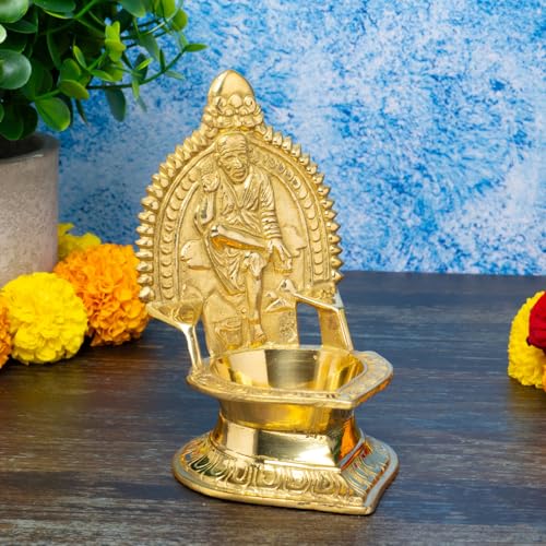 Sai Baba Kamakshi Brass Diya for Pooja | 5.5 Inch, 330g