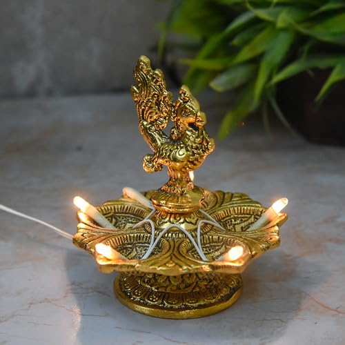 Peacock Diya | LED Bulb Light Electric Deepak | 5 Inches | 150g