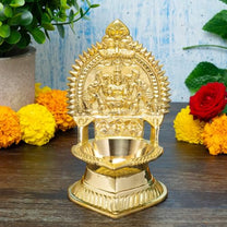 Gaja Lakshmi Kamakshi Brass Diya for Pooja | 7.5 Inch, 750g