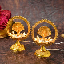 Brass Electric Diya with Golden Polish, 4.5 Inches, Pack of 1 Pair