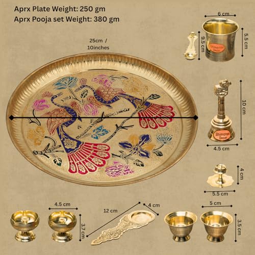 Brass Pooja Thali Set | Traditional Pooja Plate with Diya, Kalash, Cups & Accessories