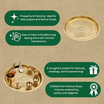 Brass Puja Thali Set | 8 Pcs Gold Polish Plate with Kalash, Diya, Bell, Spoon & Bowls