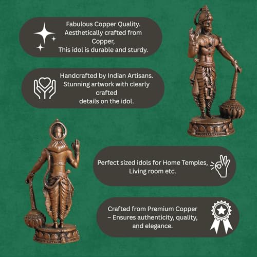 Copper Idol Lord Hanuman Idol with Gada | Antique Brass Finish