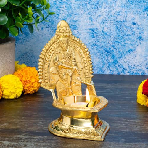 Sai Baba Kamakshi Brass Diya for Pooja | 5.5 Inch, 330g
