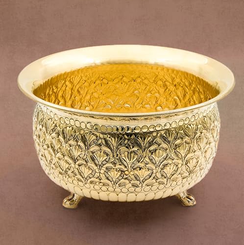 Carving Bowl 8"inch | 700 gm Decorative Brass Bowl with Stand
