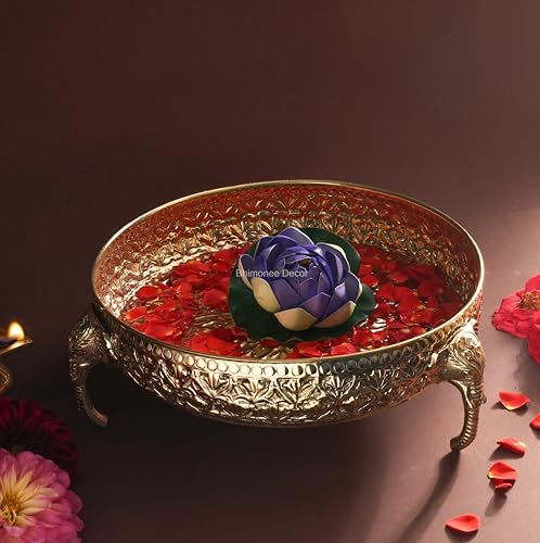 Carved Elephant Thali 10 Inch 830g - Handcrafted Brass Decorative Bowl