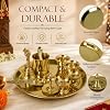 8-Inch Pure Brass Pooja Thali Set with Diyas, kumkum bowls, Aarti stand, Panchpatra with spoon, Karpoor aarti and Bell