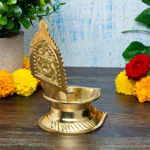 Gaja Lakshmi Kamakshi Brass Diya for Pooja | 5.75 Inch, 380g
