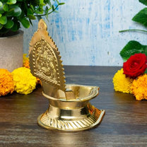 Gaja Lakshmi Kamakshi Brass Diya for Pooja | 6.6 Inch, 600g