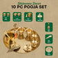 Engraved Brass Puja Thali Set | 8 Pcs Traditional Pooja Plate with Floral Design, Kalash, Diya, Bell, Spoon & Bowls