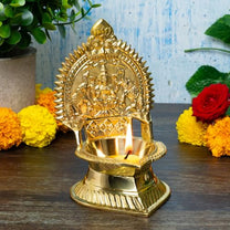 Gaja Lakshmi Kamakshi Brass Diya for Pooja | 7.5 Inch, 750g