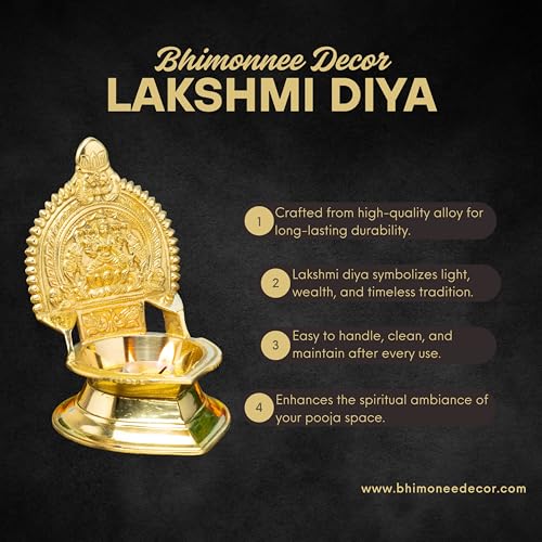 Gaja Lakshmi Kamakshi Brass Diya for Pooja | 6.6 Inch, 600g