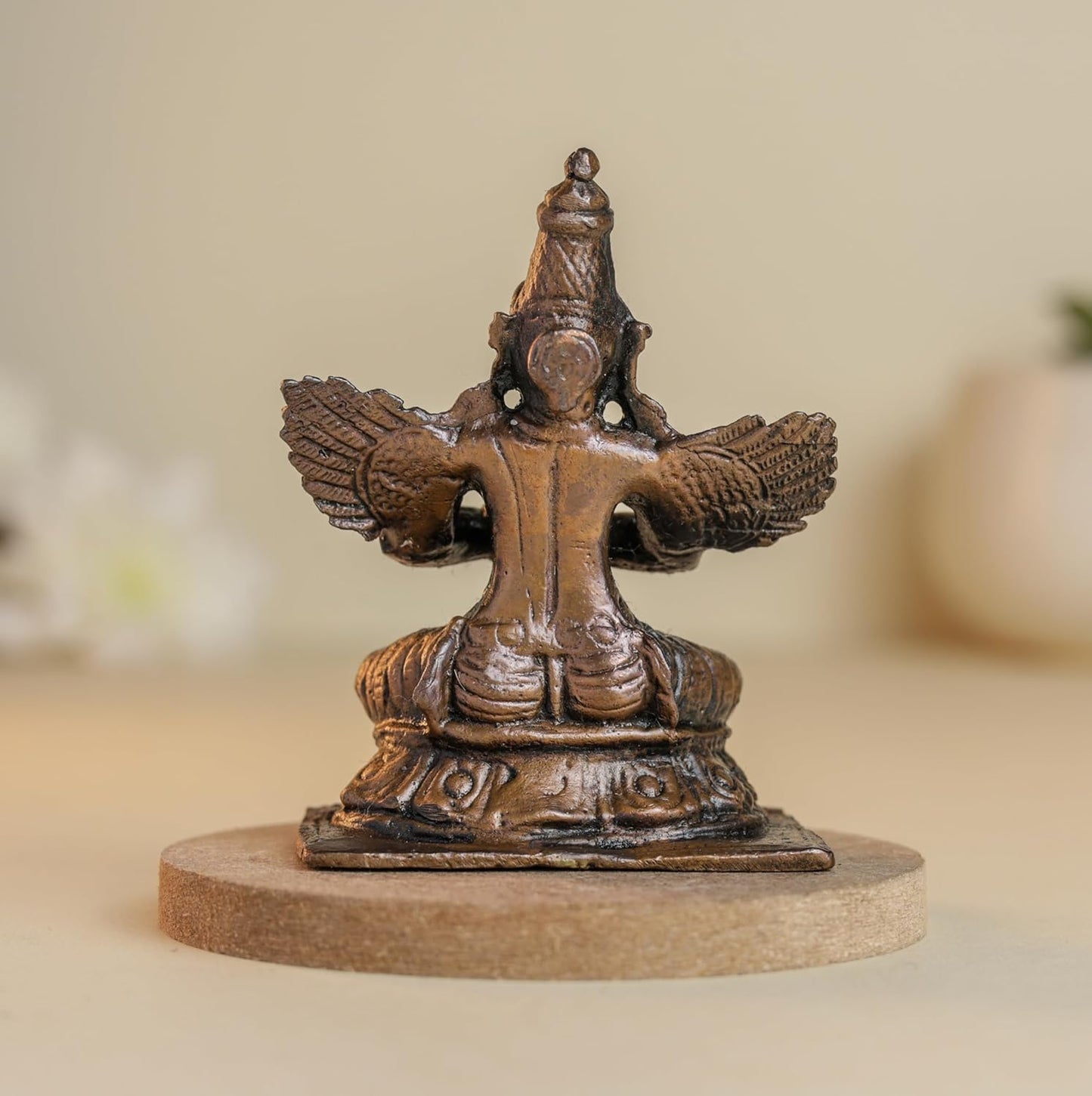 Sitting Garuda 120gm | 2-Inch Handmade Copper Idol | Patina Antique Finish | Garuda Murti for Pooja Ghar