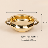 Pure Brass Urli Bowl | Solid Plain Design | 6.25" Decorative Urli (500 ML) for Home & Pooja Décor | Traditional Uruli for Floral & Festive Decoration