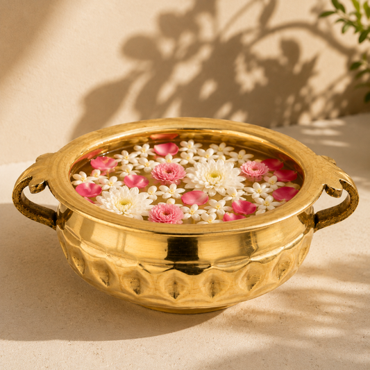 Diamond Carving Urali Thali 6" | 320 gm Decorative Brass Bowl & Platter | Home Decor, Pooja & Gifting | Brass | Gold