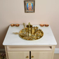 8-Inch Pure Brass Pooja Thali Set with Diyas, kumkum bowls, Aarti stand, Panchpatra with spoon, Karpoor aarti and Bell