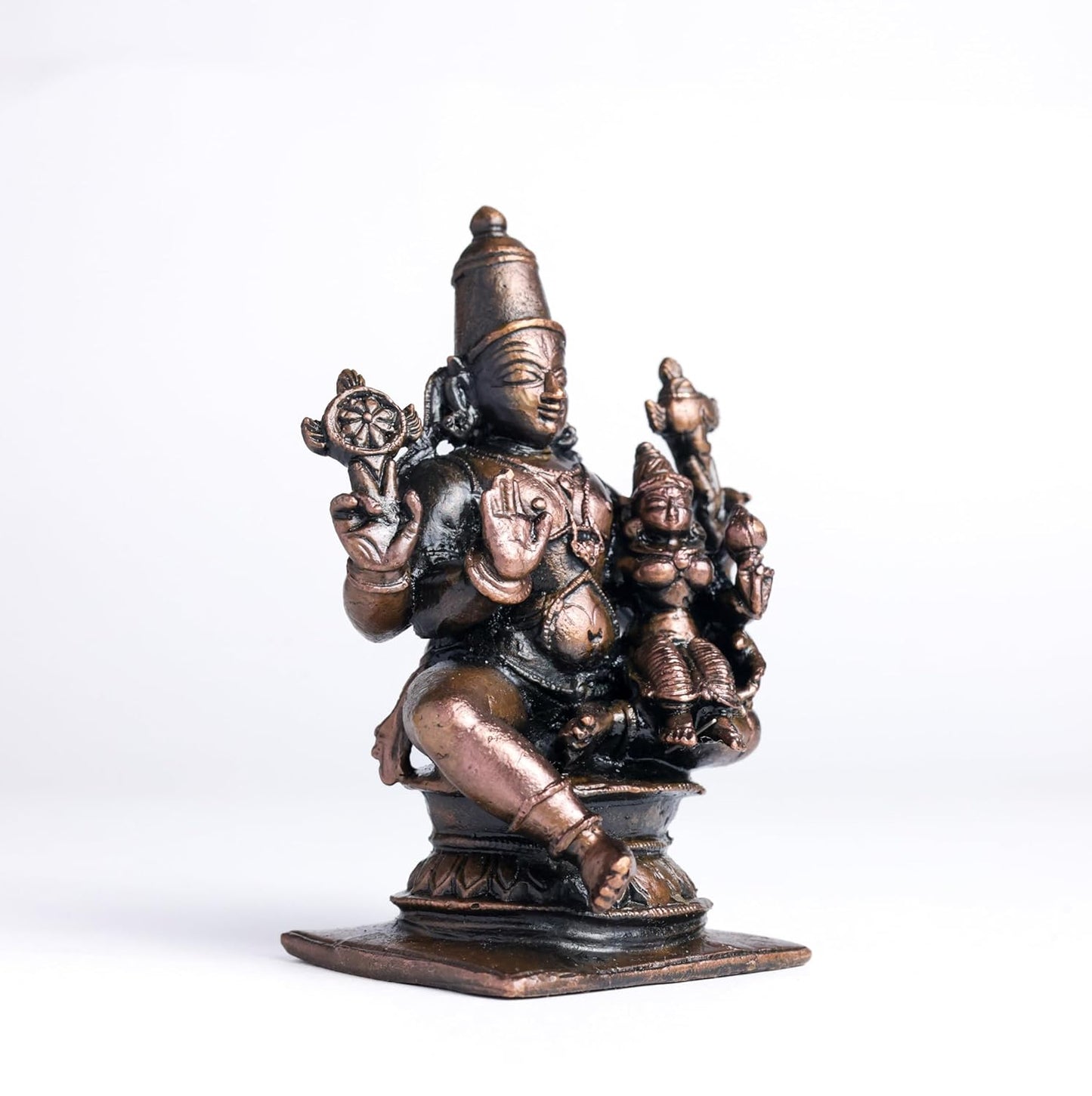 NM Lakshmi Narayana | 8 cm | 320gm Handmade Copper Idol | Antique Patina Finish | Lakshmi Vishnu Murti Statue | Pooja Mandir Home Decor