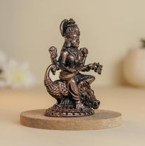Swan Saraswati 90gm | 2-Inch Handmade Copper Idol | Patina Antique Finish | Saraswati Devi Murti for Pooja Ghar