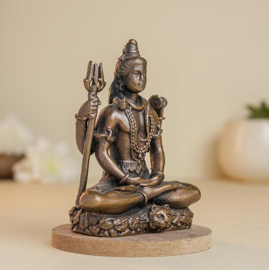 Meditating Shiva | 8 cm | 300gm Handmade Copper Idol | Antique Patina Finish | Lord Shiva Murti Statue