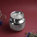 Design Flower Chambu for Pooja & Storage | Silver Finish Floral Etched Water Kalash Pot  | Size 12.7 cm Height