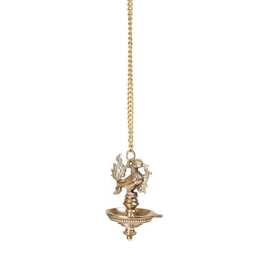 Brass Hanging Diya | Ethnic Big Peacock Design Oil Lamp (Medium, Pack of 1)