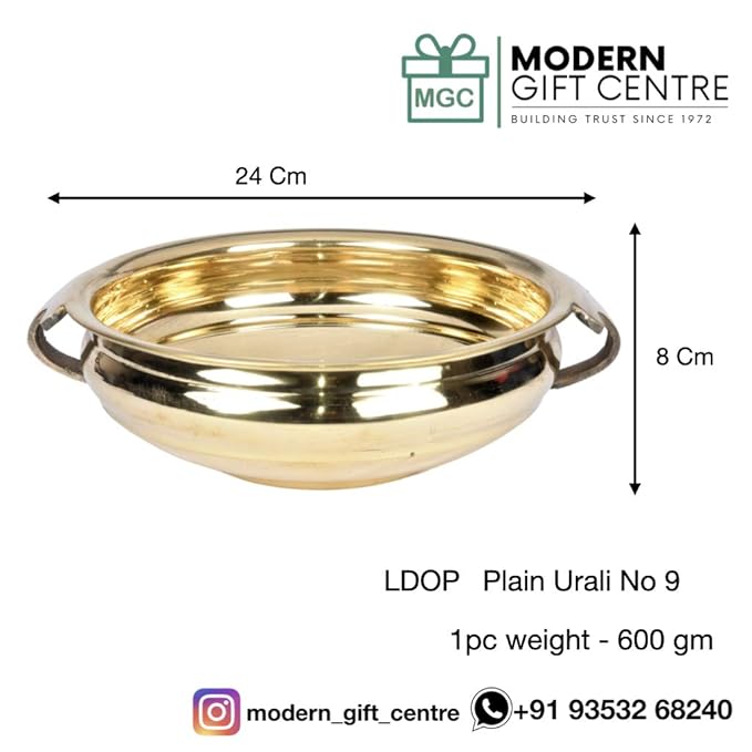 Pure Brass Urli Bowl | Elegant Plain Design | 9.5 inches Decorative Urli for Home & Living Room Décor | Traditional Indian Uruli for Pooja & Festive Decoration