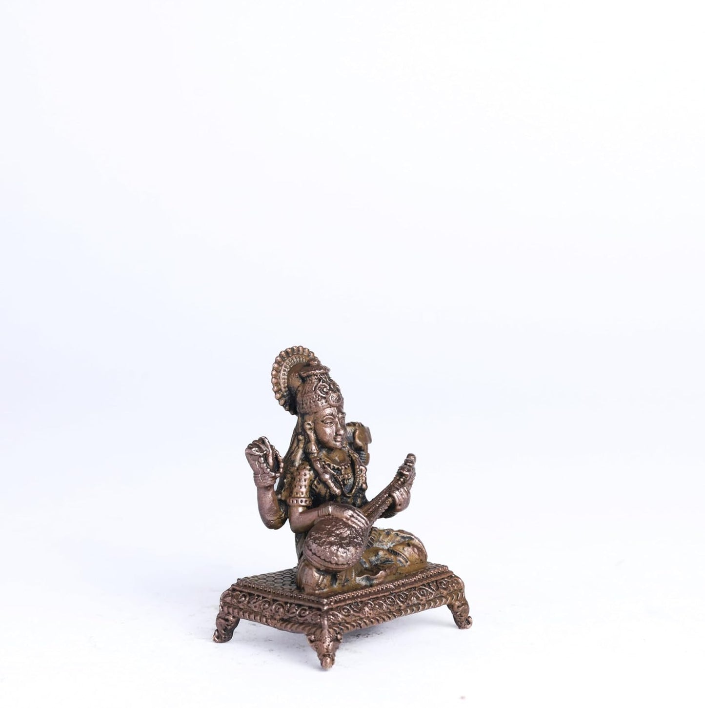 Peeta Saraswati Idol | 60 gm,5 inches  Saraswati Murti | Antique Finish Metal God Statue for Home Temple