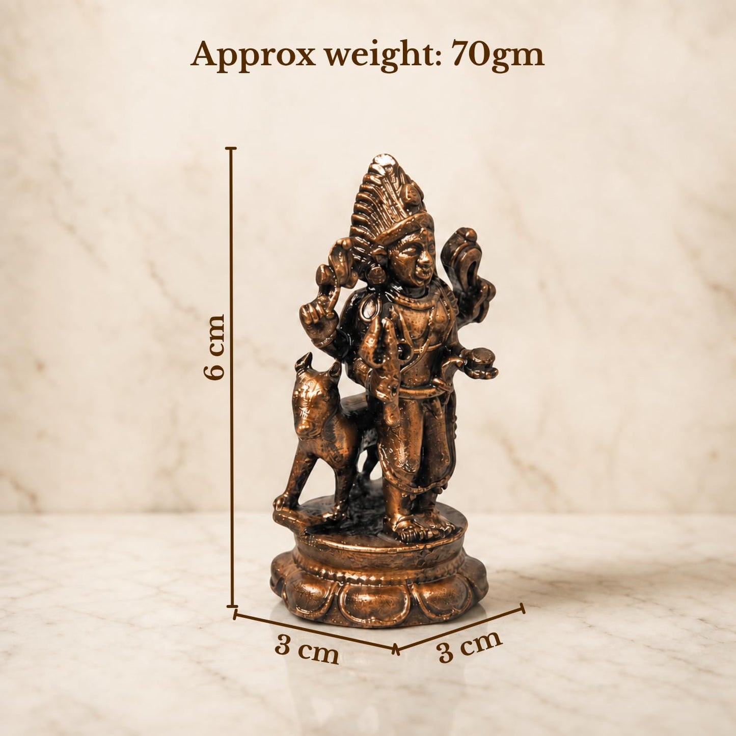 Copper Kalabhairava Idol with Patina Antique Finish, 2.4-Inch
