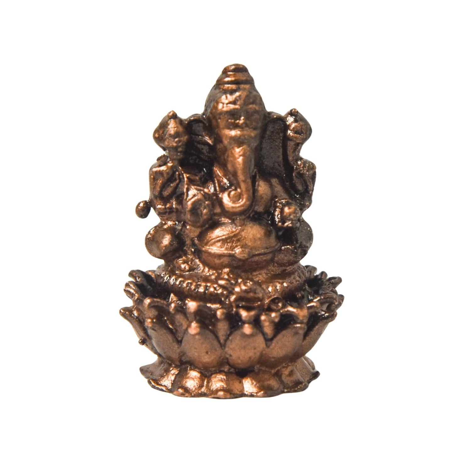 Copper Lotus Ganesha Idol, 1.2 Inch, Patina Antique Finish