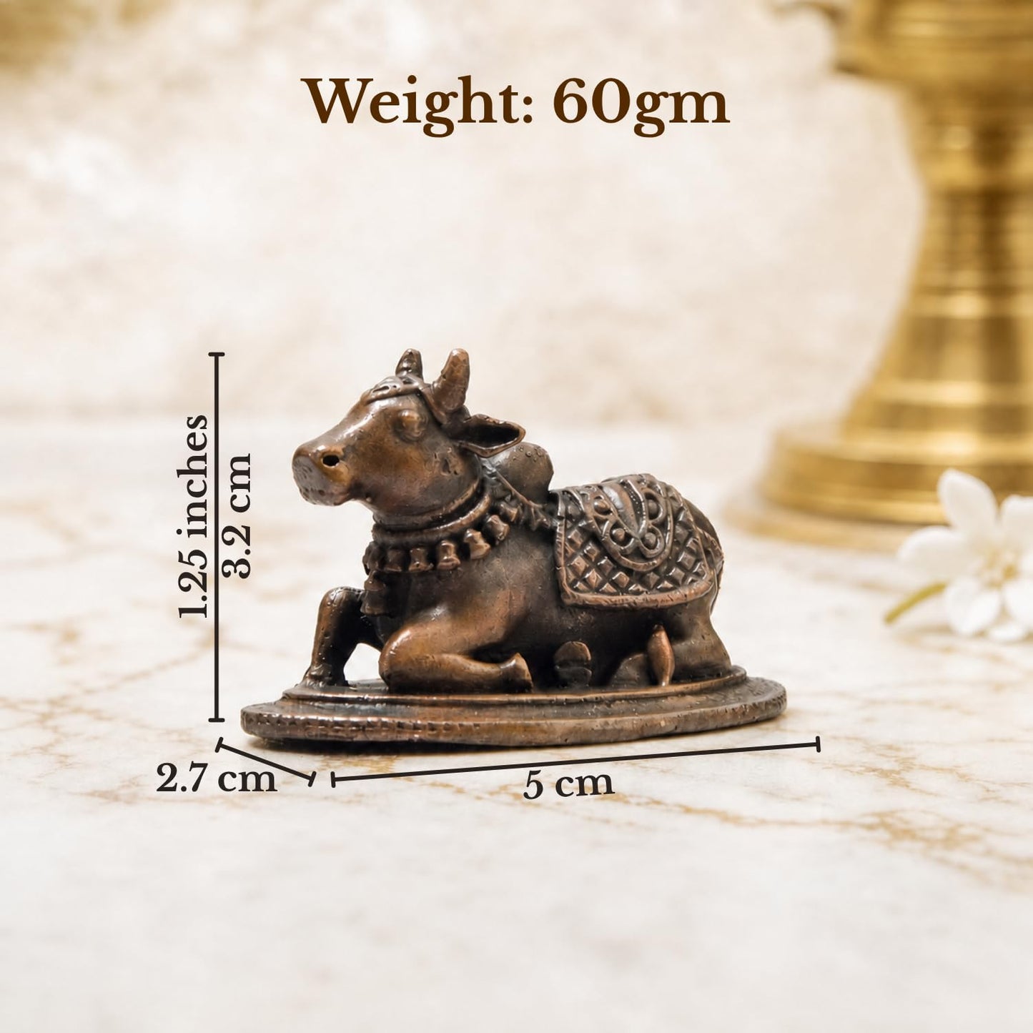 Copper Nandi Idol, 1.25 inches, 60 Grams, Patina Antique Finish