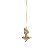 Handmade Ethnic Peacock Design 1 Oil Wick Brass Hanging Diya, Medium, Pack of 1