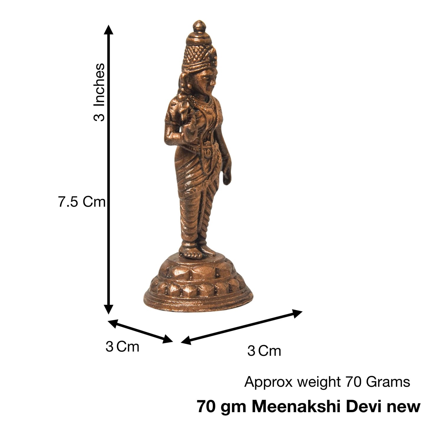 Copper Meenakshi Devi Idol with Patina Antique Finish, 3-Inch