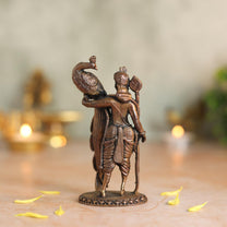 Copper Idol Lord Kartikeya Idol with Peacock | Antique Brass Finish