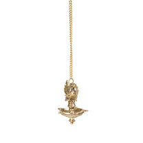 Brass Hanging Diya – Ethnic Peacock Design with 5 Oil Wicks (Medium, Pack of 1)