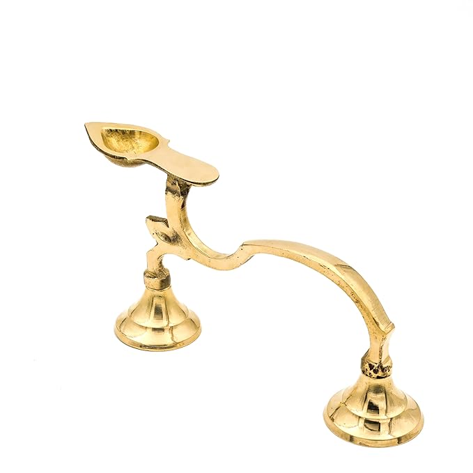 Om Shakti Brass Diya with Stand |14.5x9 cm, 220 gm Traditional Pooja Oil Lamp for Mandir & Festivals | Handcrafted Deepam with Sturdy Base | Decorative Temple Accessory