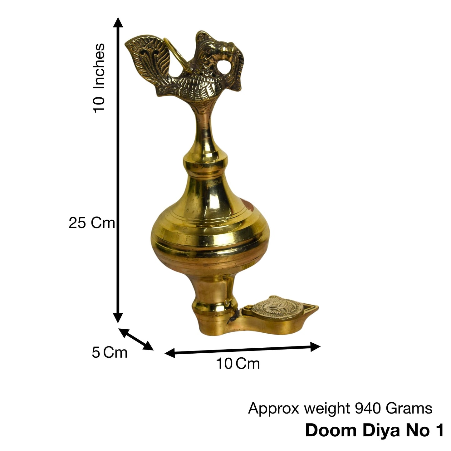 Pure Brass Oil Storage Hanging & Table Diya | 10 Inches, Brass Colour