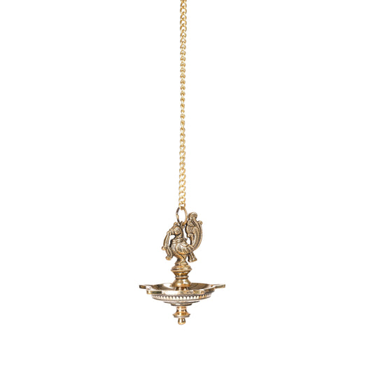 Brass Peacock Hanging Diya | 5-Wick | Antique Finish | Pack of 1