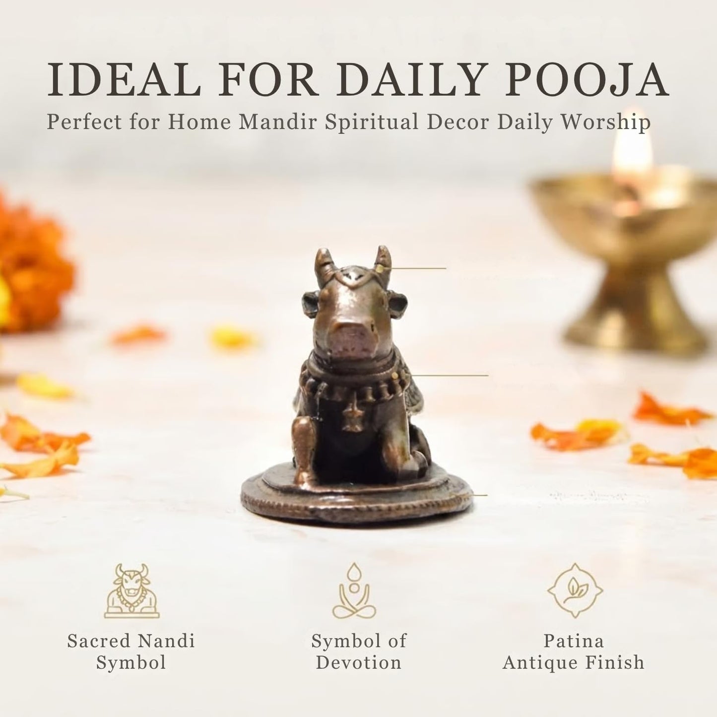 Copper Nandi Idol, 1.25 inches, 60 Grams, Patina Antique Finish