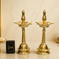 Pure Brass Electric Lighting Kerla Table Diya, 7 inches Big, 1 Pair