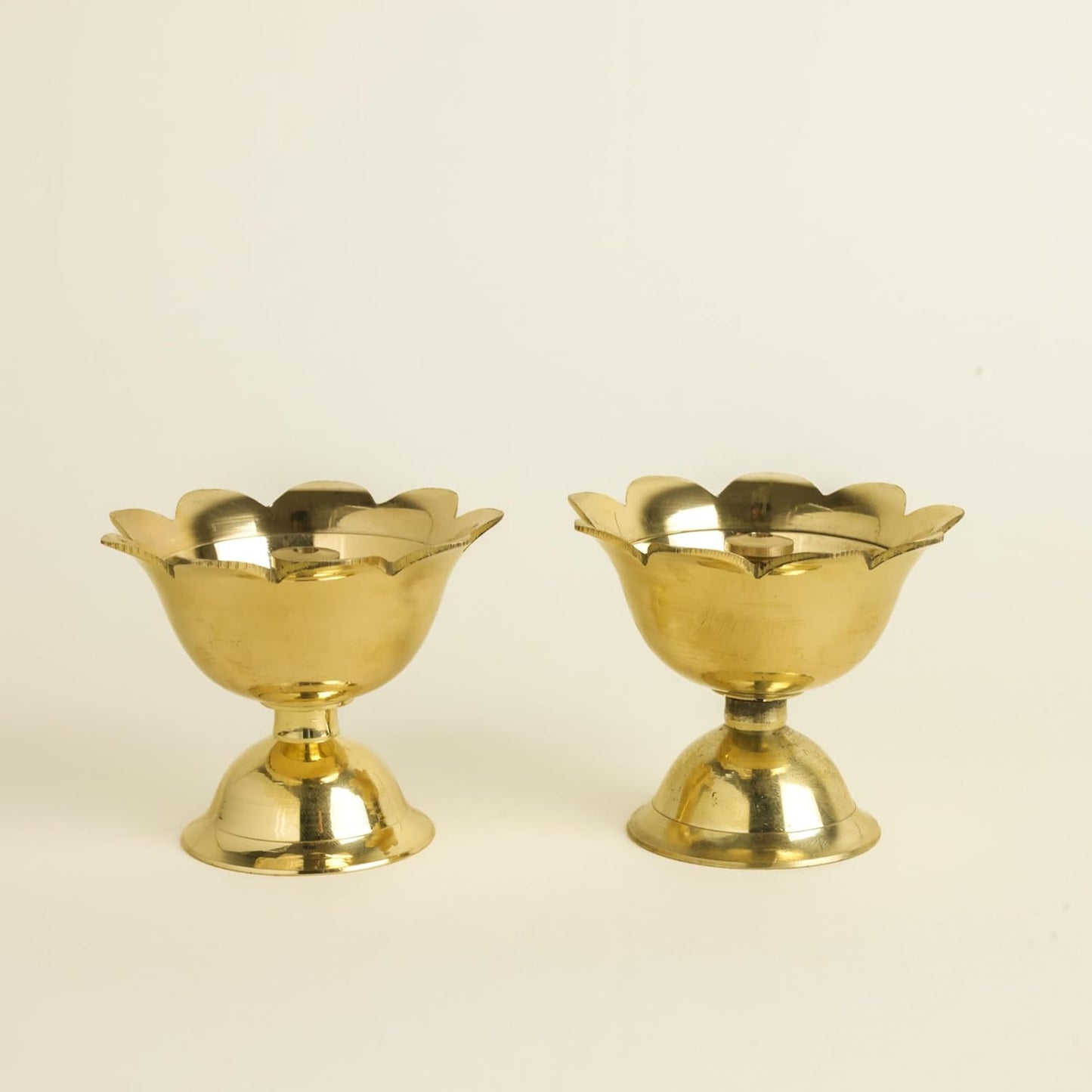 Brass Diya Set of 2 ,6 inches 150 grams  | Traditional Oil Lamps for Pooja Home Decor |  Handcrafted Metal Tabletop Diyas