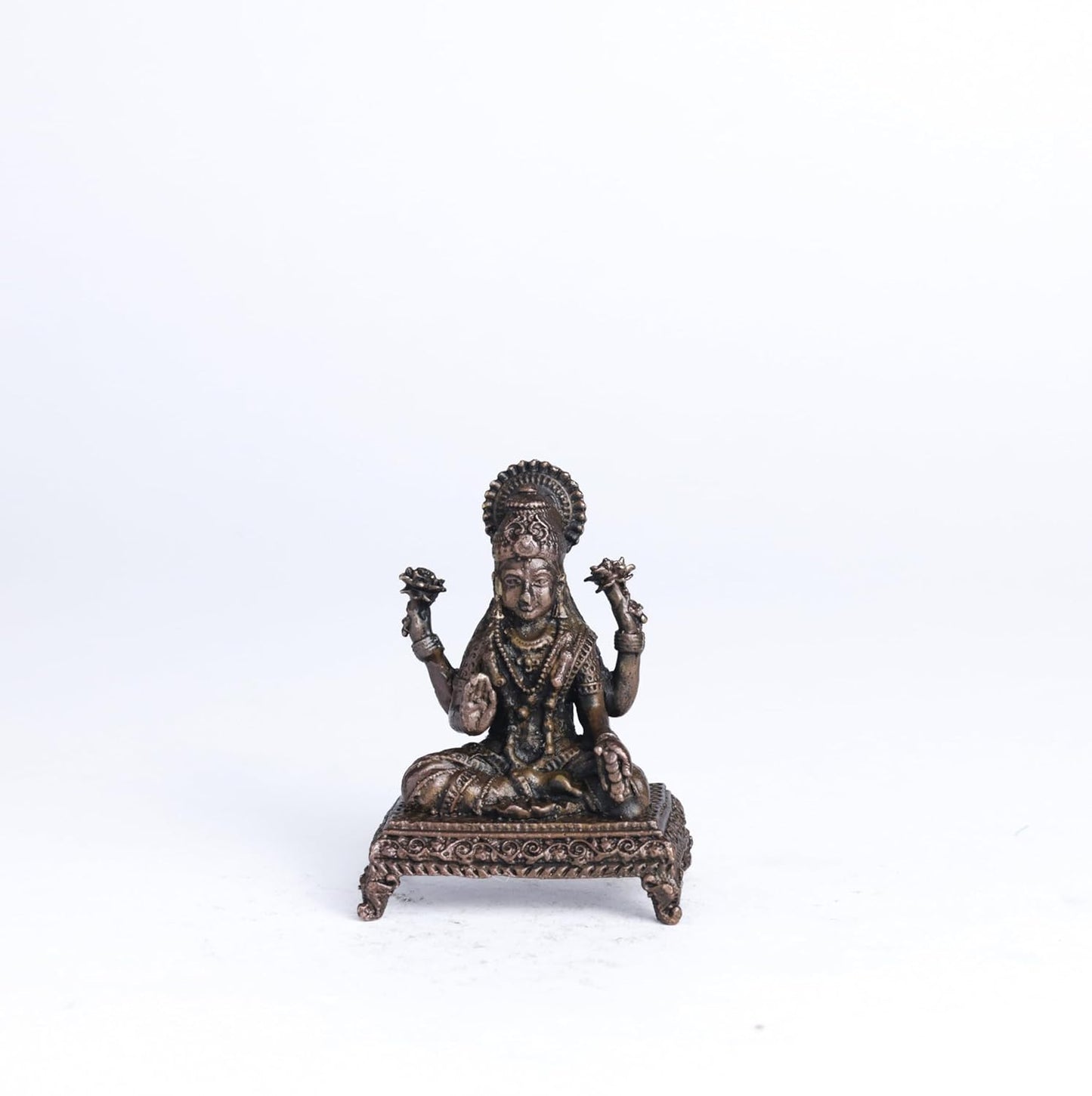Peeta Lakshmi Idol | 60 gm Brass,5 inches  Finish Lakshmi Murti | Sitting Goddess Laxmi Statue for Home Temple.