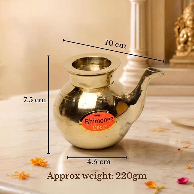 Brass Gokarna Kindi | Lota | Lutiya | Pooja Kalash for Pooja Room Decor, 3 inches, 220gm